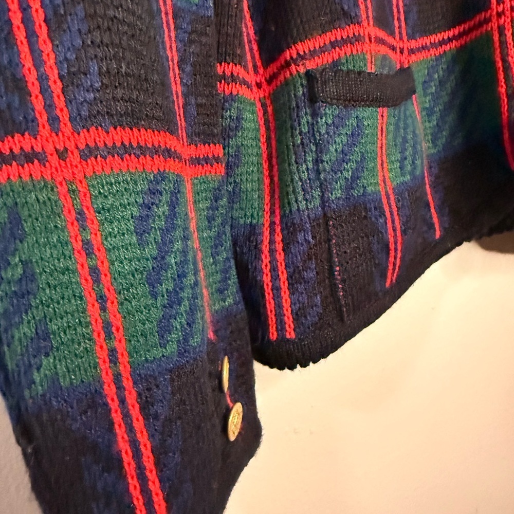 Vintage Tally-Ho Plaid Cardigan XL 90s Preppy Gold Button Sweater - Picture 4 of 6